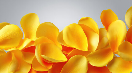 A cluster of soft, bright yellow flower petals gently scattered against a gradient gray background creating a vibrant, welcoming, and cheerful visual experience.