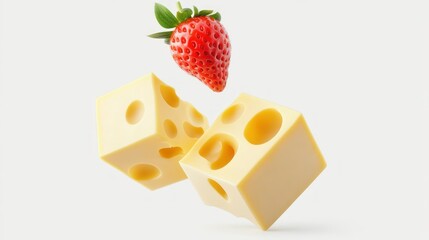 Cheese cubes and strawberry still life showcasing dairy and fruit pairing