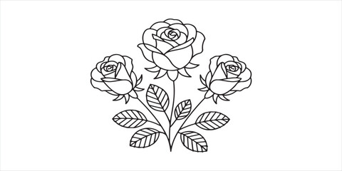 Minimalist Rose Bouquet Line Art in Black