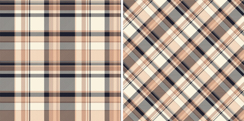 Check tartan pattern of seamless fabric plaid with a texture background vector textile. Set in coffee colors. Creative uses of ornamental silk tape.