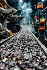 Fototapeta premium Industrial Conveyor Belt with Molten Metal Ore