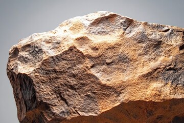 Close-up of a rough, textured, light brown sandstone rock with variations in color and grain.