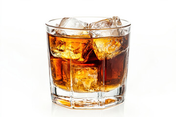 Glass of ice cold soda with ice cubes in it