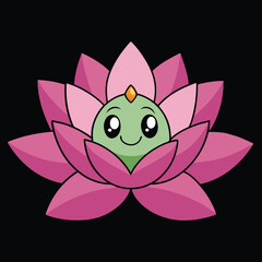 Cartoon Pink Lotus Flower with Smiling Face