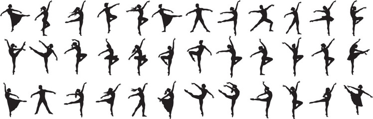 Fototapeta premium Ballet dancers silhouette collection various poses vector illustration artwork isolated on white