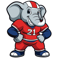 Cartoon Elephant Football Player, Cute Elephant in Red Jersey with Number 21