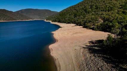 Aerial view of the Burrinjuck Reservoir taken with a drone.