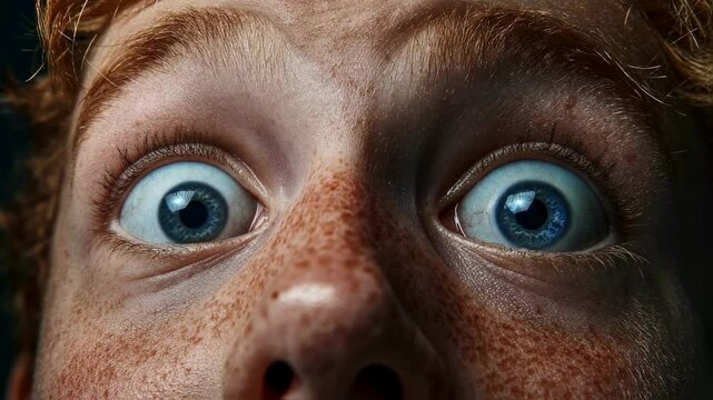 Wide-Eyed Surprise Close-Up of a Freckled Face