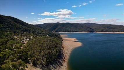 Aerial view of the Burrinjuck Reservoir taken with a drone.
