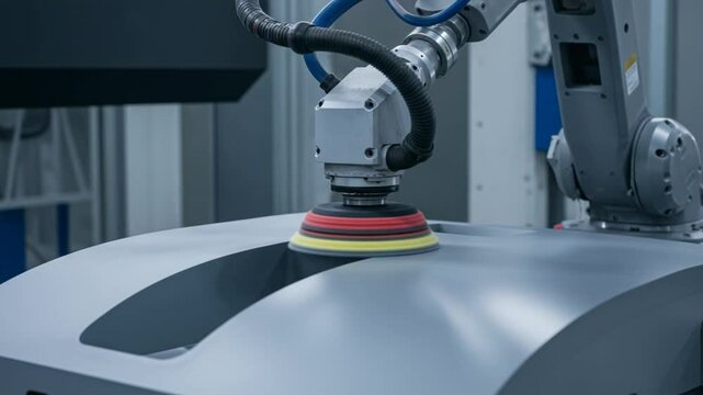 Robotic Arm Polishing Metal Surface in Factory Setting
