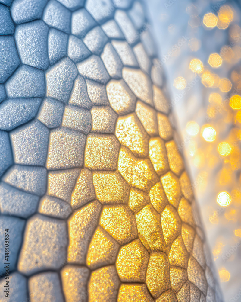 Poster close up of honeycomb texture reflecting golden light in a minimalistic environment