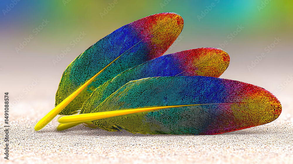 Poster iridescent hummingbird feathers showcase vibrant colors and delicate textures on a white surface