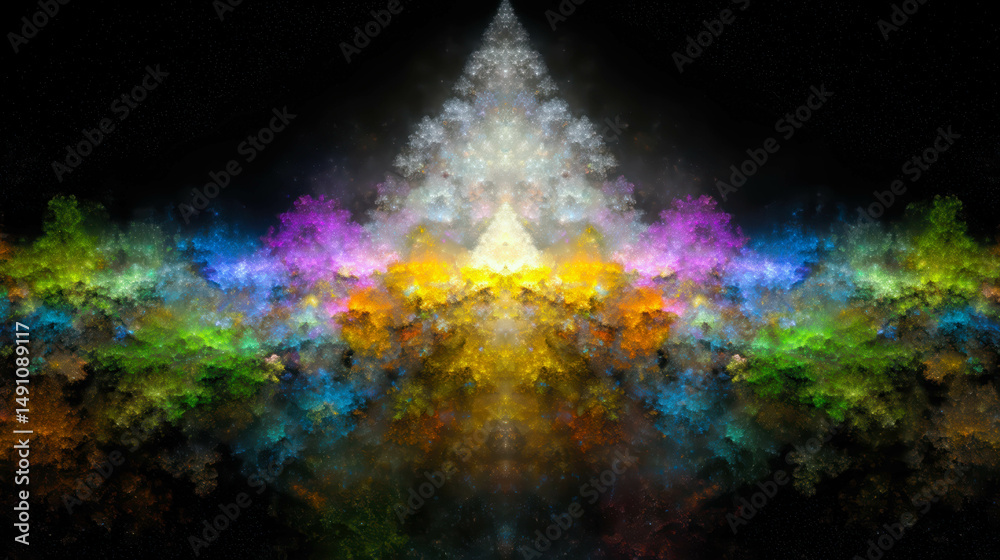 Poster Abstract Triangular Patterns With Hands Transforming Into Natural Symbols in Vivid Colors