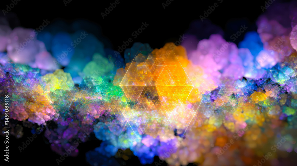 Poster Unique Abstract Geometric Vision With Vibrant Colors and Flowing Triangular Patterns Shaped by Hands