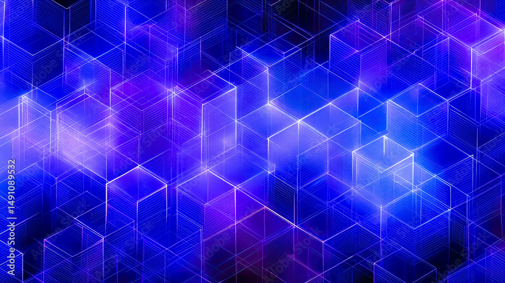 Poster Blockchain Technology Pattern Design in Purple Tones With Geometric Structures