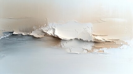 Abstract painting with layered, textured, neutral tones.