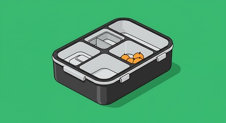 Stylized lunchbox with assorted compartments, ideal for meal prep and snacks