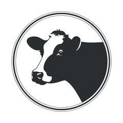 Black and White Cow Head Profile in Circular Frame Farm Animal Graphic Design Element