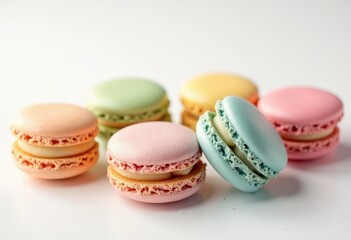 assorted colorful macarons delightfully arranged white background candy treats dessert pastry, sweet, cream, food, celebration, colors, textures