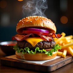 hamburger on black background