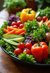 vibrant plant based meal colorful vegetable platter fresh nutrient rich healthy cuisine delicious, salad, carrot, broccoli, tomato, ingredient, cucumber