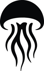 Jellyfish Black White Outline, Minimal Jellyfish Silhouette Design