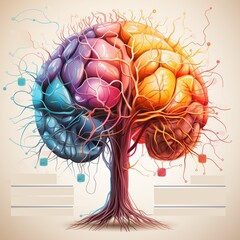 Image of tree roots trunk multicolored crown lobes of the brain symbolize mental health of a person balance equilibrium body emotions