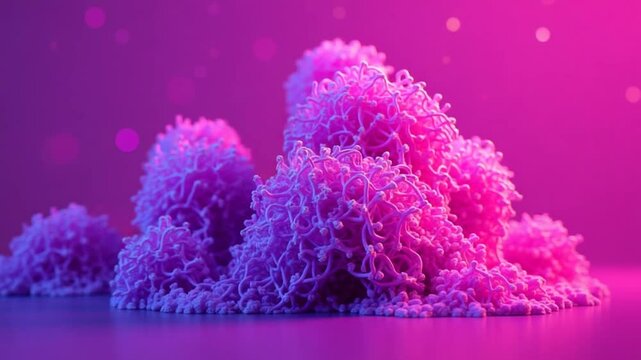 Abstract 3D Structure with Pink and Purple Mesh and Neon Bokeh Background