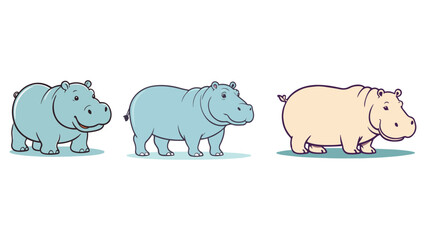 three hippo vector illustrations