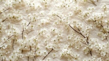 Delicate white blossoms arranged on a light beige surface.