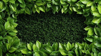 Lush green leaves frame background texture for nature themed design and eco friendly presentations use