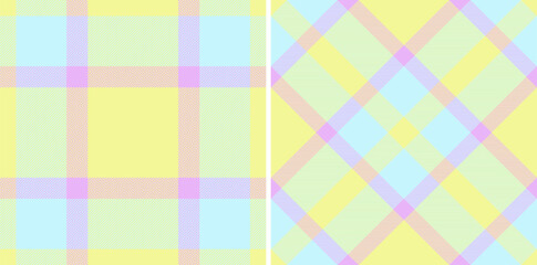 Pastel plaid patterns offer spring freshness. Repeating squares and diagonals create a soft, cheerful textile design perfect for backgrounds or design elements.