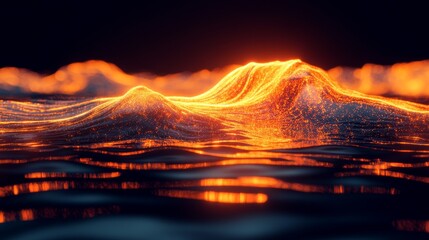 Abstract landscape of fiery, flowing mountains.