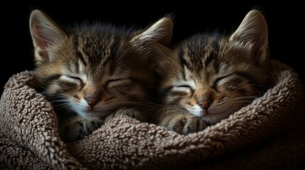 Two kittens sleeping under blanket