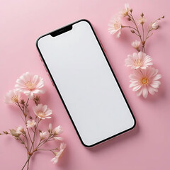 premium smartphone with blank screen on pink background
