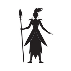 Strong Woman Warrior In Pose Silhouette