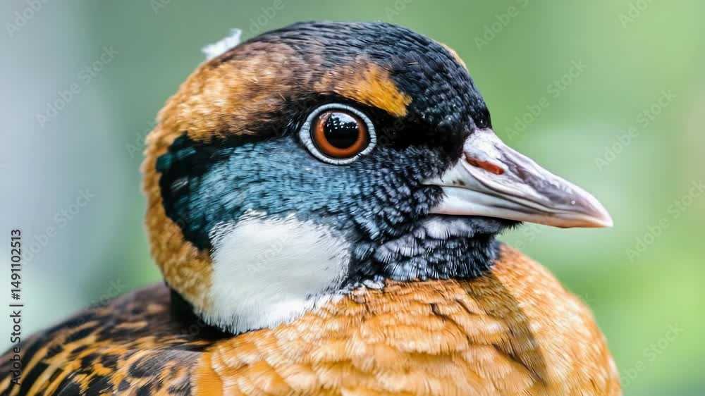 Poster a detailed view of a bird's features with a blurred background