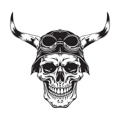 Obraz premium viking skull in helmet with horns, . design assets, and logo.