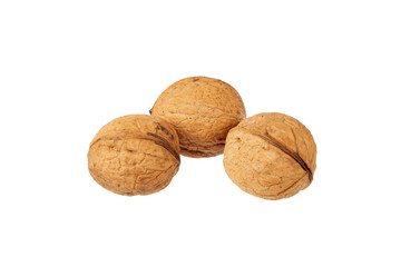 three walnuts isolated on white or transparent png