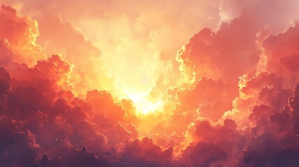 Fiery sunset sky with dramatic clouds.