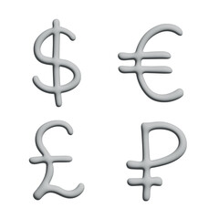 3d multiple currencies symbol set Dollar euro pound ruble