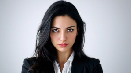 Fototapeta premium Confident Female Professional with Long Black Hair in Business Attire