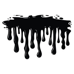 Black ink splatter and drips on a white background, Black dripping paint with irregular shape, abstract art design