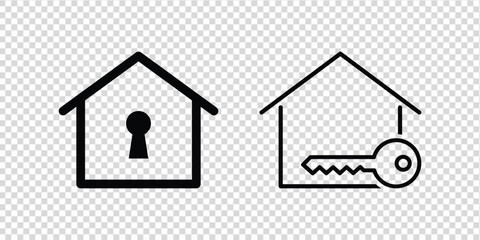 House with key and lock icon vector set. Perfect for real estate, rental, and home security designs.