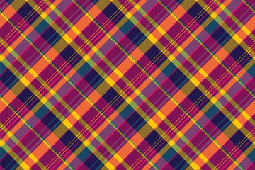 Vibrant tartan pattern featuring bold intersecting stripes. Use for backgrounds, textiles, wrapping paper, or graphic design projects. Creates a dynamic visual texture.