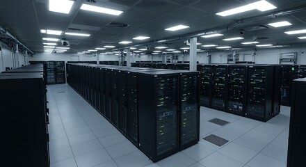 Cool Blue Server Room: Rows of Data Power