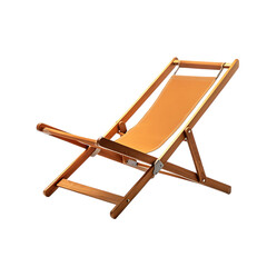 Sport Inspired Reclining Wooden Beach Chair with a Brown Seat Isolated on Transparent Background
