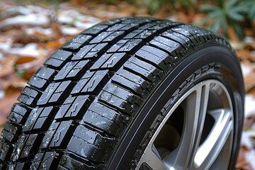 Close-up view of a winter tire tread pattern.