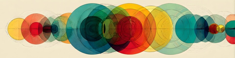 Abstract Overlap: Vibrant abstract artwork showcasing an intriguing arrangement of layered circles, each with a unique blend of vibrant hues and subtle transparencies.