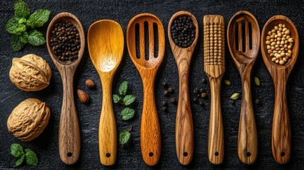 Wooden utensils and spices